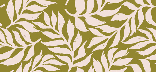 Hand drawn tropical palm leaves seamless pattern with brush style. © andin