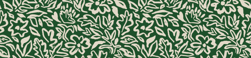 Brush hand drawn tropical flower and leaf seamless pattern. leaves pattern, floral pattern, palm pattern.