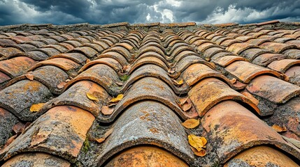 Terracotta roof tiles, low angle