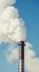 Industrial smokestack emitting smoke against a clear blue sky  