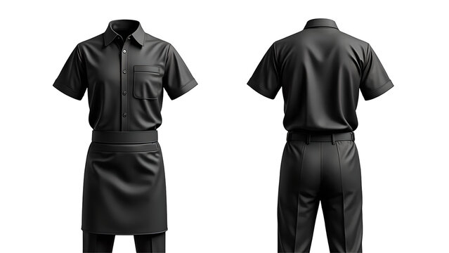 Hotel Restaurant Waiter Uniform Front and Back View Isolated on Transparent Background
