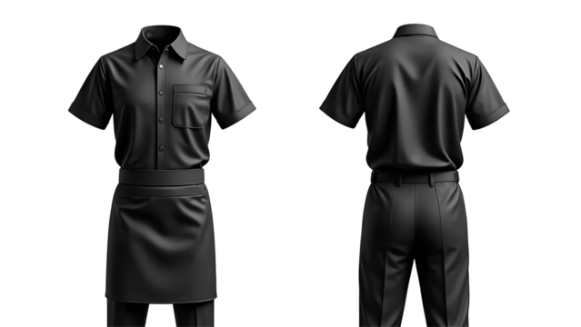 Hotel Restaurant Waiter Uniform Front and Back View Isolated on Transparent Background