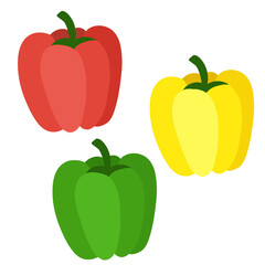 Red, Yellow, and Green Bell Peppers – Flat Vector Illustration