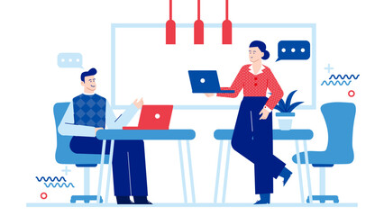 Corporate office interior with diverse team at work