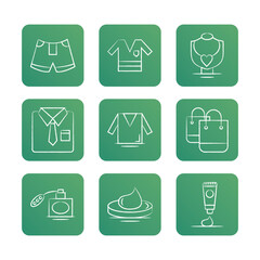 Clothes icon set. Editable stroke. Vector icon illustration.