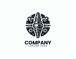 Contemporary Car Spark Plug Component Detailed Vector Logo