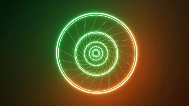 Abstract spiral light design in green and orange color scheme  