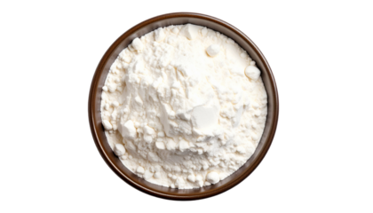 Flour in bowl isolated on transparent background, top view