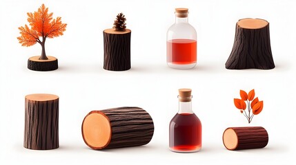 Nature-inspired wooden items, tree trunk slices