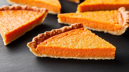 Sweet Potato Pie Slices on Dark Background