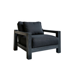 Modern Dark Gray Fabric Armchair with Thick Wooden Frame - Studio Shot