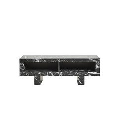 Modern Black Marble Media Console with Open Shelving
