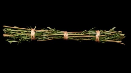 Tied bunch of fresh rosemary herb on black background