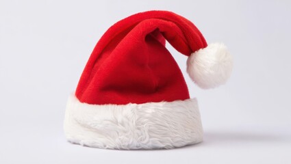 Classic Red Santa Hat with White Fur Trim on White Background