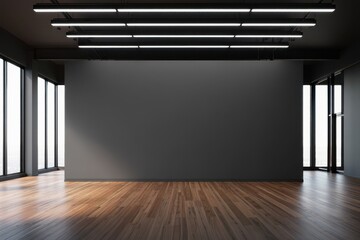 Modern Empty Room with Large Gray Wall and Wood Floor