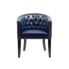 Elegant Navy Blue Leather Button Tufted Armchair with Dark Wood Legs