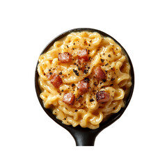 Creamy Carbonara Pasta in Black Pan - Overhead Shot
