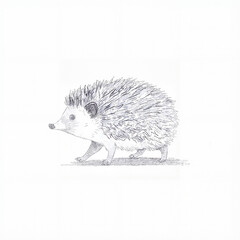Obraz premium Hand-drawn illustration of a hedgehog in a minimalistic style, depicted with fine details on a white background