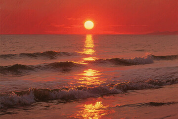 Photograph capturing a red sepia sunset