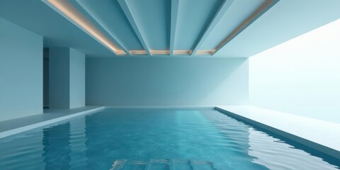 Serene Indoor Pool Minimalist Design, Tranquil Waters, and Soft Lighting in a Modern Architectural Space