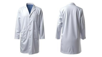 White Doctor Coat Front and Back View – Medical Uniform Mockup on Transparent Background