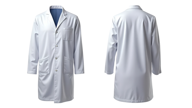 White Doctor Coat Front and Back View – Medical Uniform Mockup on Transparent Background