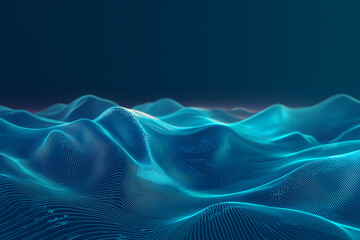 Surreal mountain formed by neon data streams and circuit lines glowing in the dark