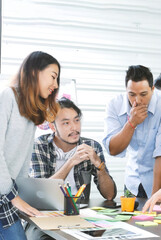 Vertical Horizon Creative design office center working teamwork. Happy business people partner plan...