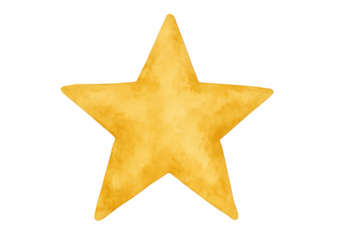 Simple watercolor gold star shining brightly, isolated on transparent background, perfect for festive projects