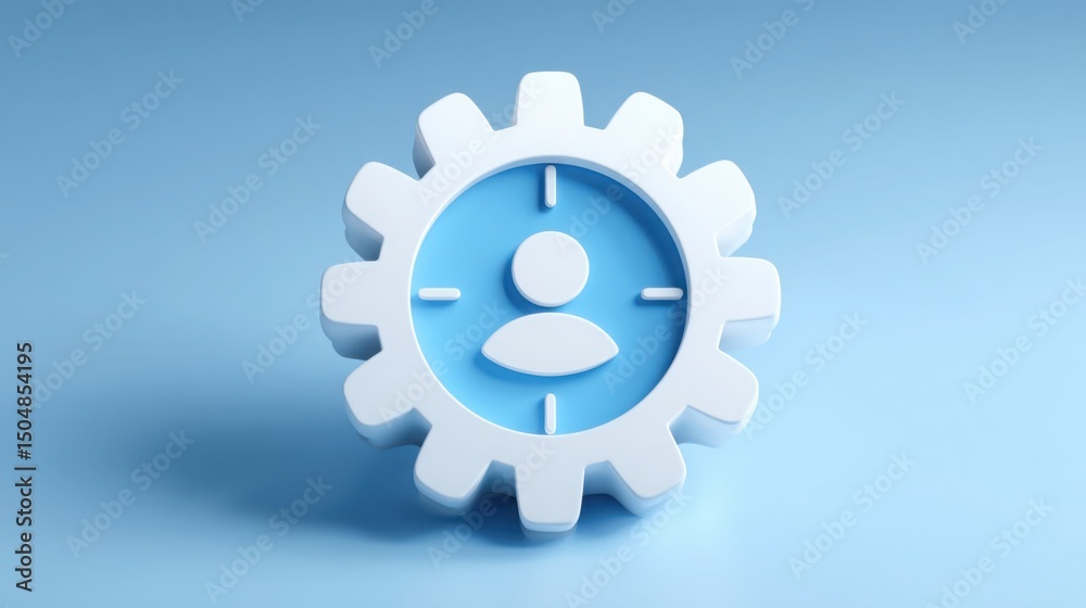 Poster modern hr optimization icon concept featuring gear symbol with user and clock representing efficienc