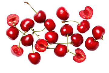 Cluster of wild cherries radiating outward suitable for summer festival posters and heritage orchard brochures