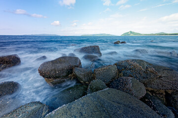 Waves on the rocks in the sea of Genkai, Itoshima, Fukuoka, Japan
