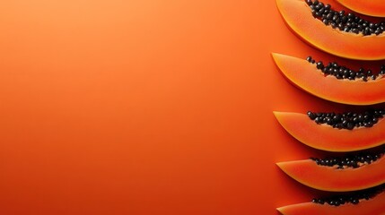 Papaya slices arranged on a vibrant orange background.