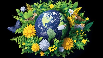 Earth surrounded by flora and fauna