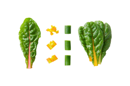 Rainbow-chard leaf cluster isolated on transparent background ideal for farm-share newsletter graphics