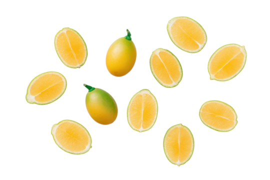 Sweet-lime slice cluster with leaf on transparent background perfect for detox-water label patterns