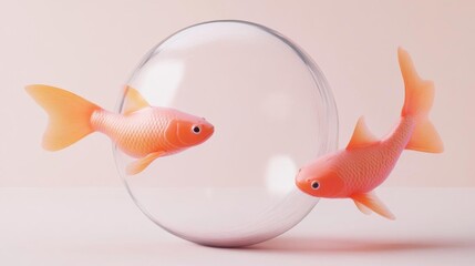 Two Goldfish, Sphere, Minimalist Art
