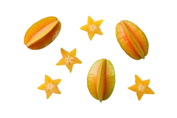Starfruit half showing ridges isolated on transparent background ideal for garnish charts and exotic salad infographics