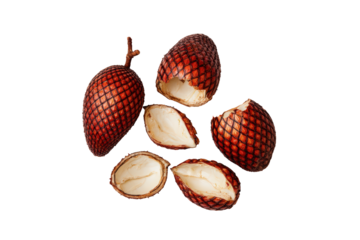 Whole snake-fruit under even lighting isolated on transparent background elevates wellness-blog antioxidant charts