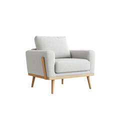 Modern Light Grey Fabric Armchair with Light Wood Legs - Minimalist Design
