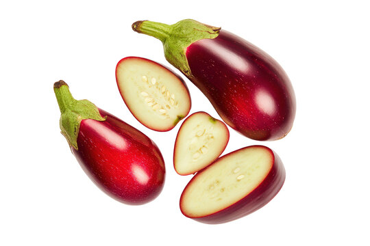 Slices of scarlet eggplant on transparent background ideal for vegan charcuterie boards and pizza-topping charts