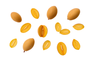Minimal sapodilla motif on transparent background supplies warm tone for smoothie-bowl stickers and organic cafe cups