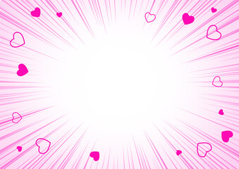 漫画 背景 トーン 放射線 集中線 イラスト　ピンク ハート
