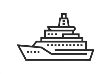 Fototapeta premium Outline Icon of Cargo Ship in Vector Line Art Style for Logistics Design