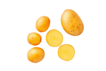 Uniform potato cubes on transparent background ideal for stew-mix bags and family meal-prep charts