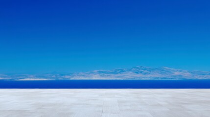 Serene Seascape  Empty Square  Ocean  Mountain Vista