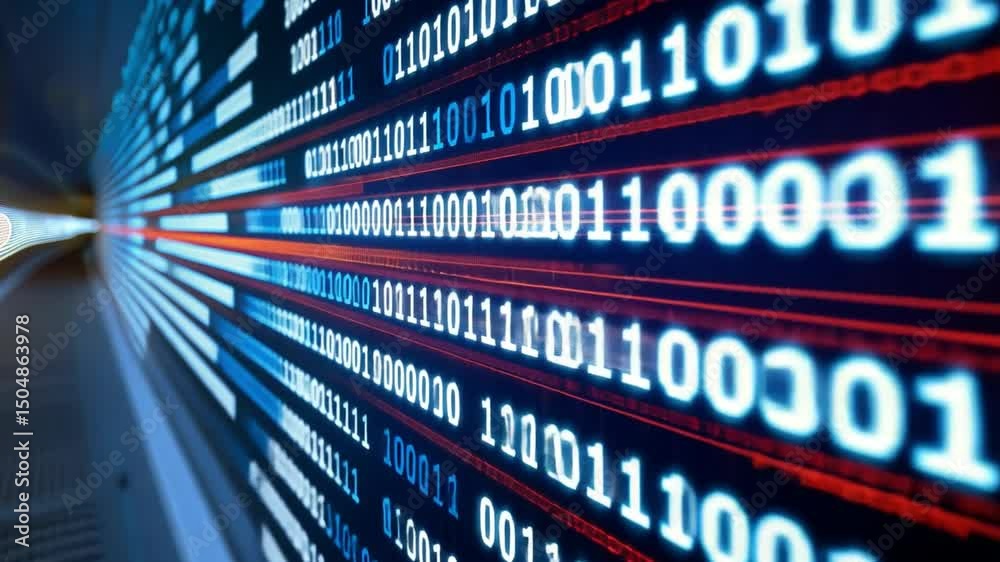 Poster vibrant display of binary code modern digital flow of data and information technology in futuristic 
