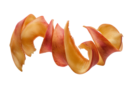 Close-up peach spiral pulp isolated on transparent background great for antioxidant nutrition blog imagery