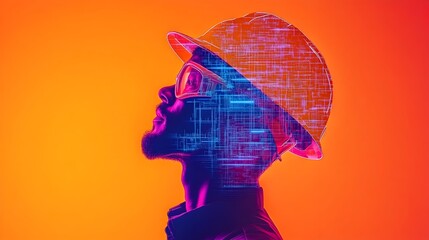 Man in hard hat, digital overlay