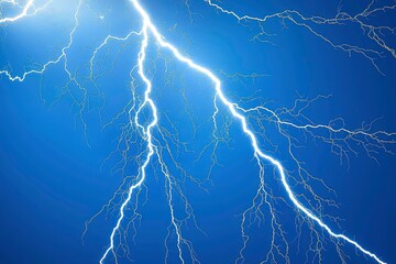 Dramatic lightning strike over cityscape at night, illuminating the dark sky and urban landscape with electric energy